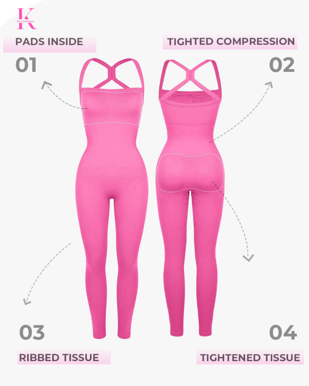 KurvesKissed Seamless Sports Shaping Waist Snatching Jumpsuit